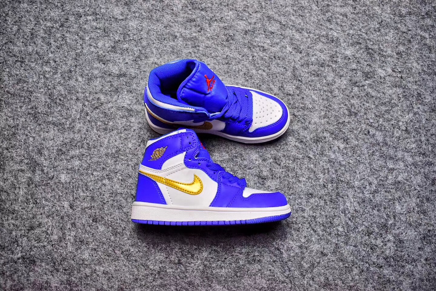 Kids Air Jordan 1 Retro Blue White Gold Shoes - Click Image to Close